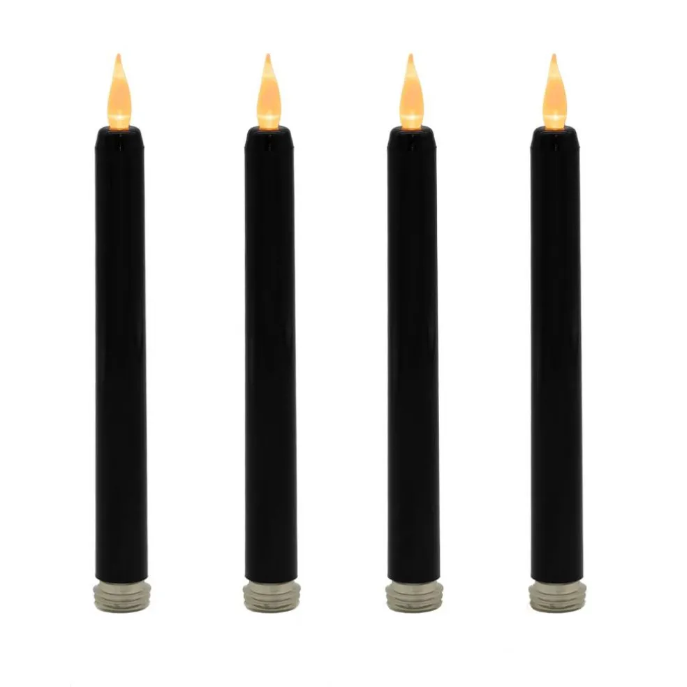 Battery-Operated Taper Candles, Black - Set of 4