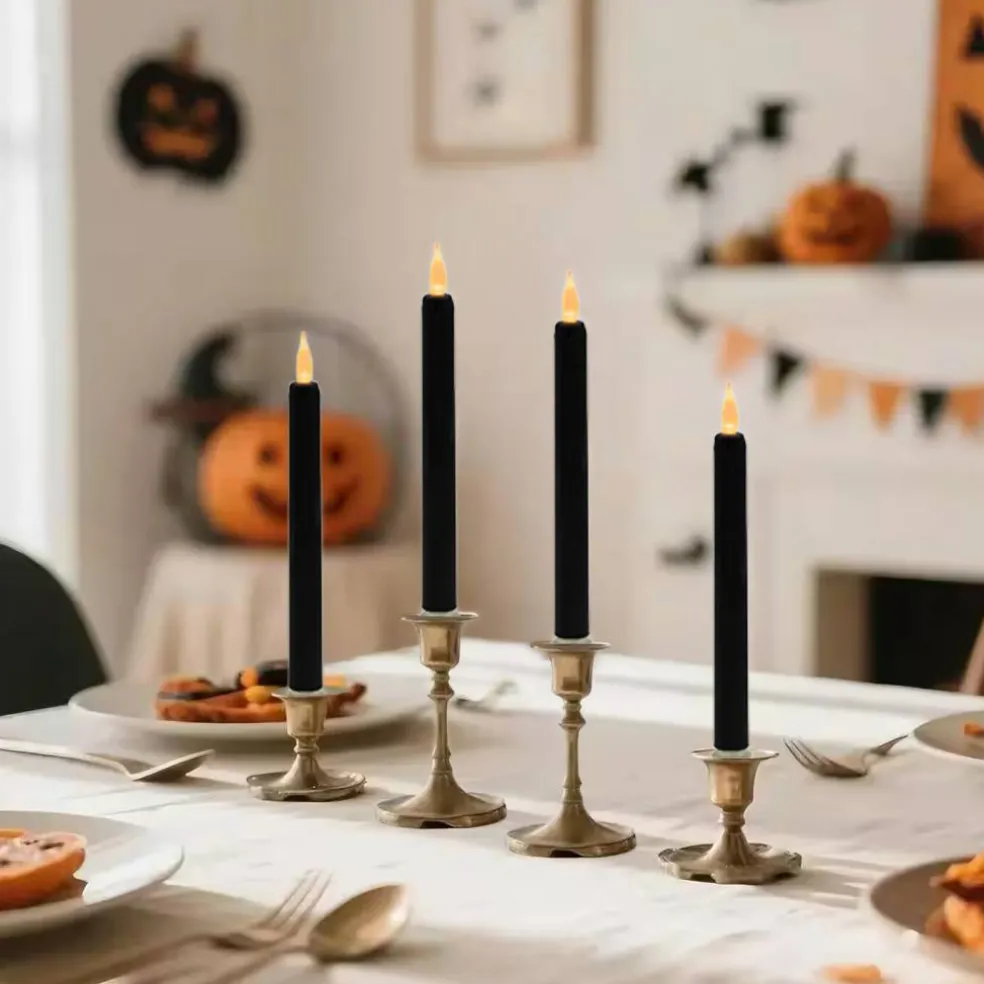 Battery-Operated Taper Candles, Black - Set of 4