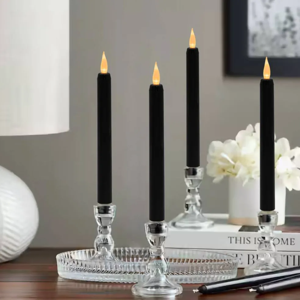Battery-Operated Taper Candles, Black - Set of 4