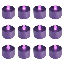 Battery-Operated Tea Light Candles, Purple - Set of 12