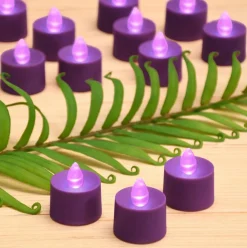 Battery-Operated Tea Light Candles, Purple - Set of 12