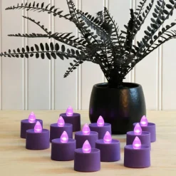 Battery-Operated Tea Light Candles, Purple - Set of 12