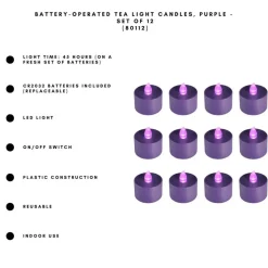 Battery-Operated Tea Light Candles, Purple - Set of 12
