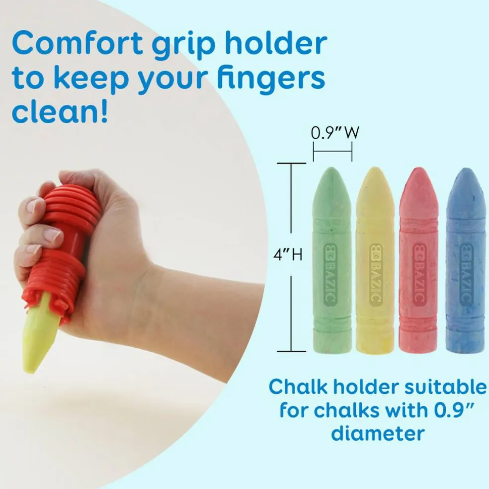 BAZIC Assorted Color Jumbo Sidewalk Chalk, With Holder