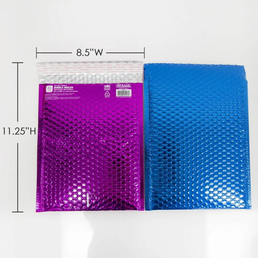 BAZIC #2 Assorted Color Metallic Bubble Mailers, 8.5 x 11.25 in, 4 Pack
