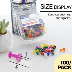 BAZIC Assorted Color Push Pins, 100 Count, for Cork Boards Bulletin