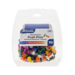 BAZIC Assorted Color Push Pins, 100 Count, for Cork Boards Bulletin