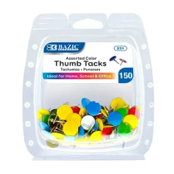 BAZIC Assorted Color Thumb Tacks, 150 Count, for Cork Boards Bulletin