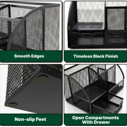 BAZIC Black Wire Mesh Desk Organizer With Drawer for Craft Room and Art Supply Storage