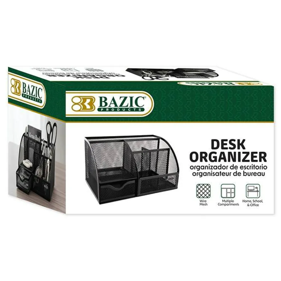 BAZIC Black Wire Mesh Desk Organizer With Drawer for Craft Room and Art Supply Storage