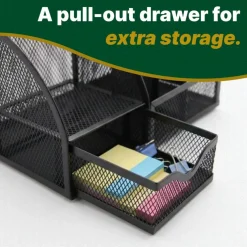 BAZIC Black Wire Mesh Desk Organizer With Drawer for Craft Room and Art Supply Storage