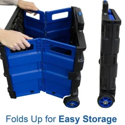 BAZIC Blue Folding Cart on Wheels with Lid, 16 x 18 x 15 in