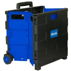 BAZIC Blue Folding Cart on Wheels with Lid, 16 x 18 x 15 in