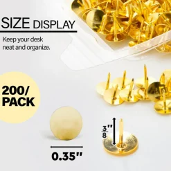 BAZIC Brass (Gold) Thumb Tacks, 200 Count, for Cork Boards Bulletin