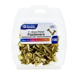 BAZIC Brass-Plated Paper Fasteners, 1 in, 100 Count