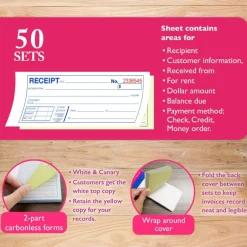 BAZIC Cash/Rent Receipt Book, 50 Sets, 7.5