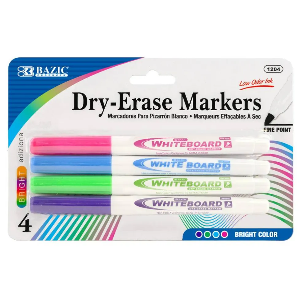 BAZIC Fine Tip Bright Color Dry-Erase Marker (4/Pack)