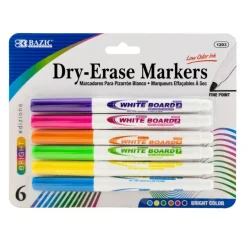 BAZIC Fine Tip Bright Color Dry-Erase Marker (6/Pack)