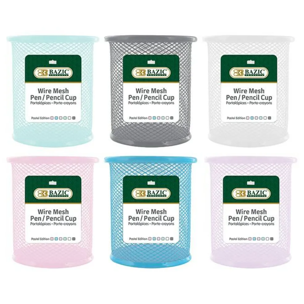 BAZIC Pastel Wire Mesh Pencil Holder Cup for Craft Room Brush and Tool Storage, Assorted