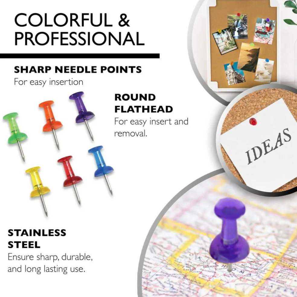 BAZIC Push Pins Assorted Transparent Color (100/Pack)