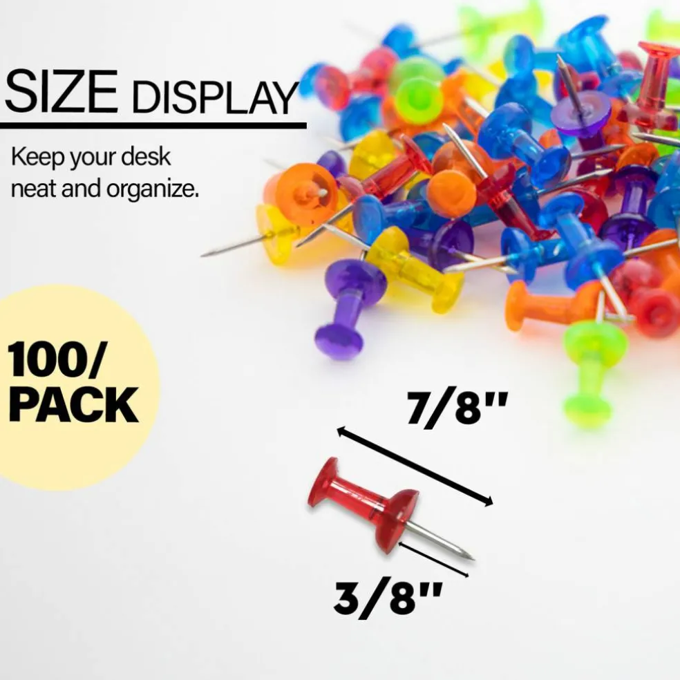 BAZIC Push Pins Assorted Transparent Color (100/Pack)