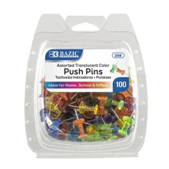 BAZIC Push Pins Assorted Transparent Color (100/Pack)