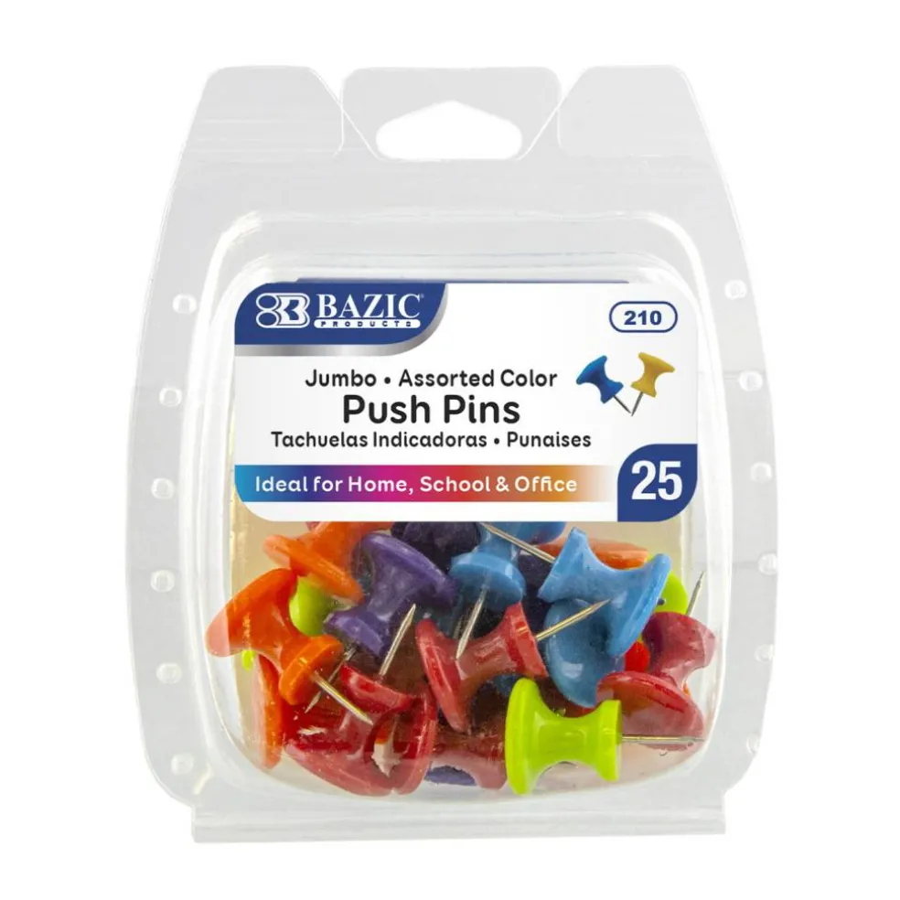 BAZIC Push Pins Jumbo Assorted Color (25/Pack)