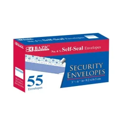 BAZIC #6 3/4 Security White Envelopes, Self-Seal, 55 Count
