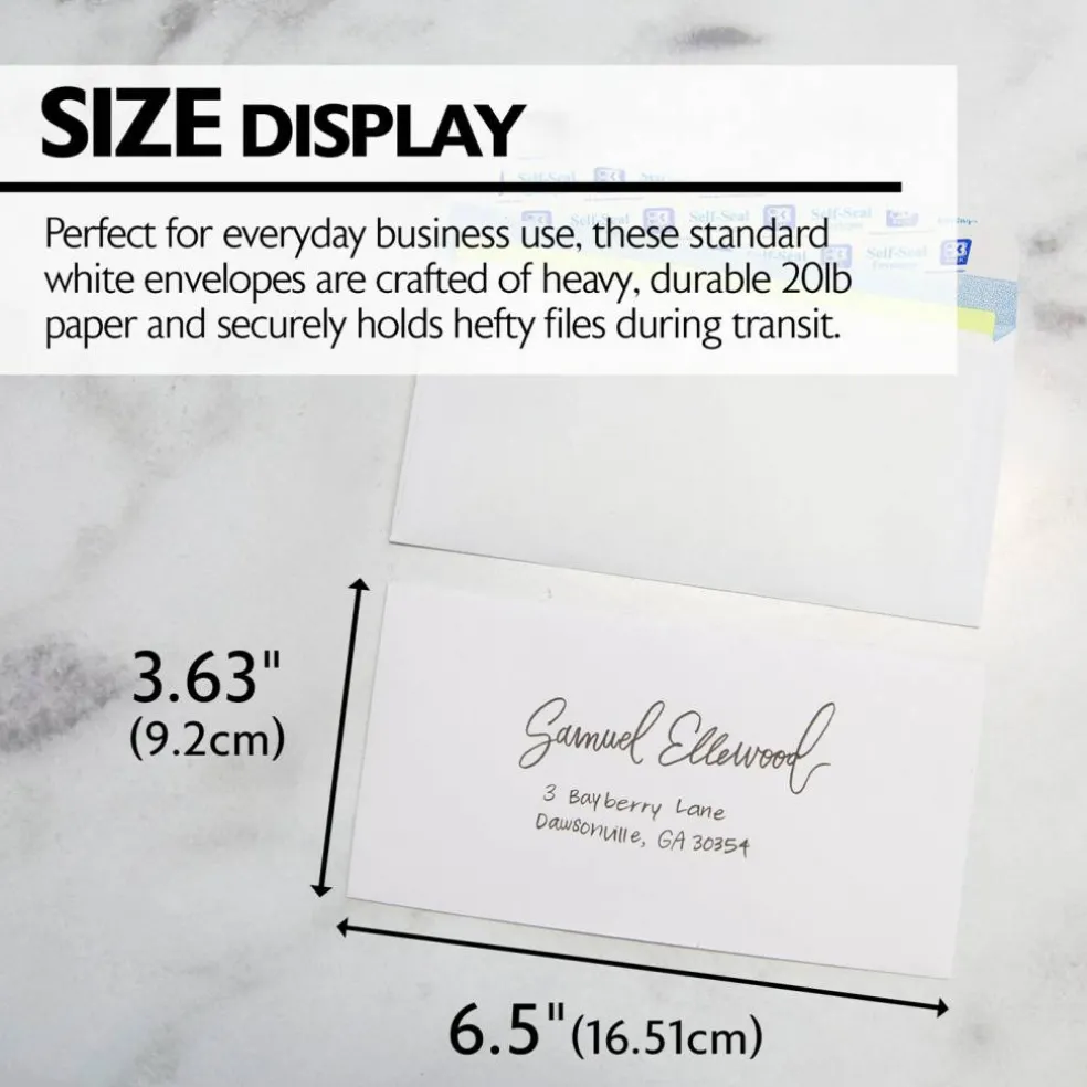 BAZIC #6 3/4 Security White Envelopes, Self-Seal, 55 Count