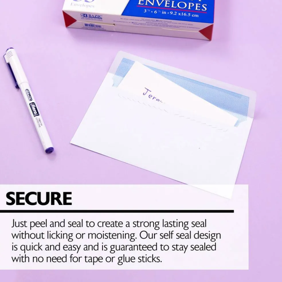 BAZIC #6 3/4 Security White Envelopes, Self-Seal, 55 Count