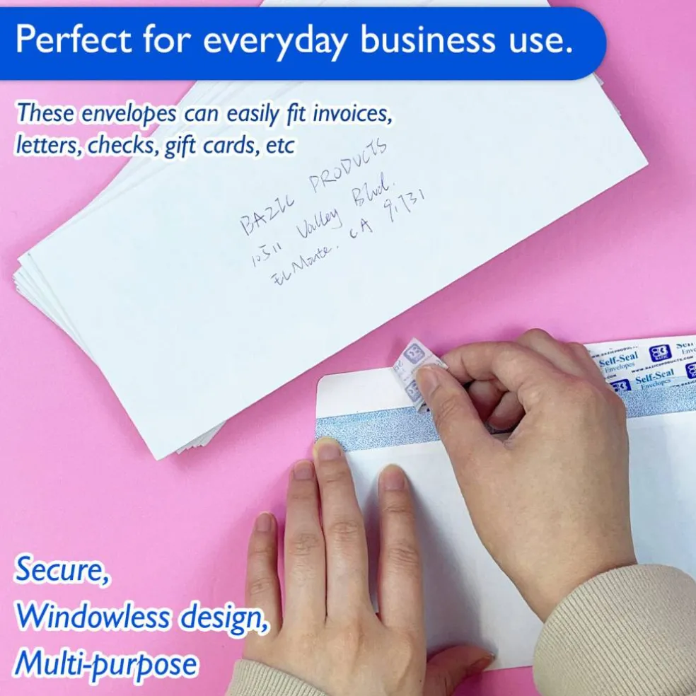 BAZIC #6 3/4 Security White Envelopes, Self-Seal, 30 Count