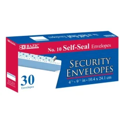 BAZIC #6 3/4 Security White Envelopes, Self-Seal, 30 Count