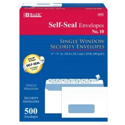 BAZIC #10 Security White Envelopes, Self-Seal, 500 Count