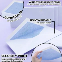 BAZIC #10 Security White Envelopes, Gummed, 40 Count, Security-Tint Paper