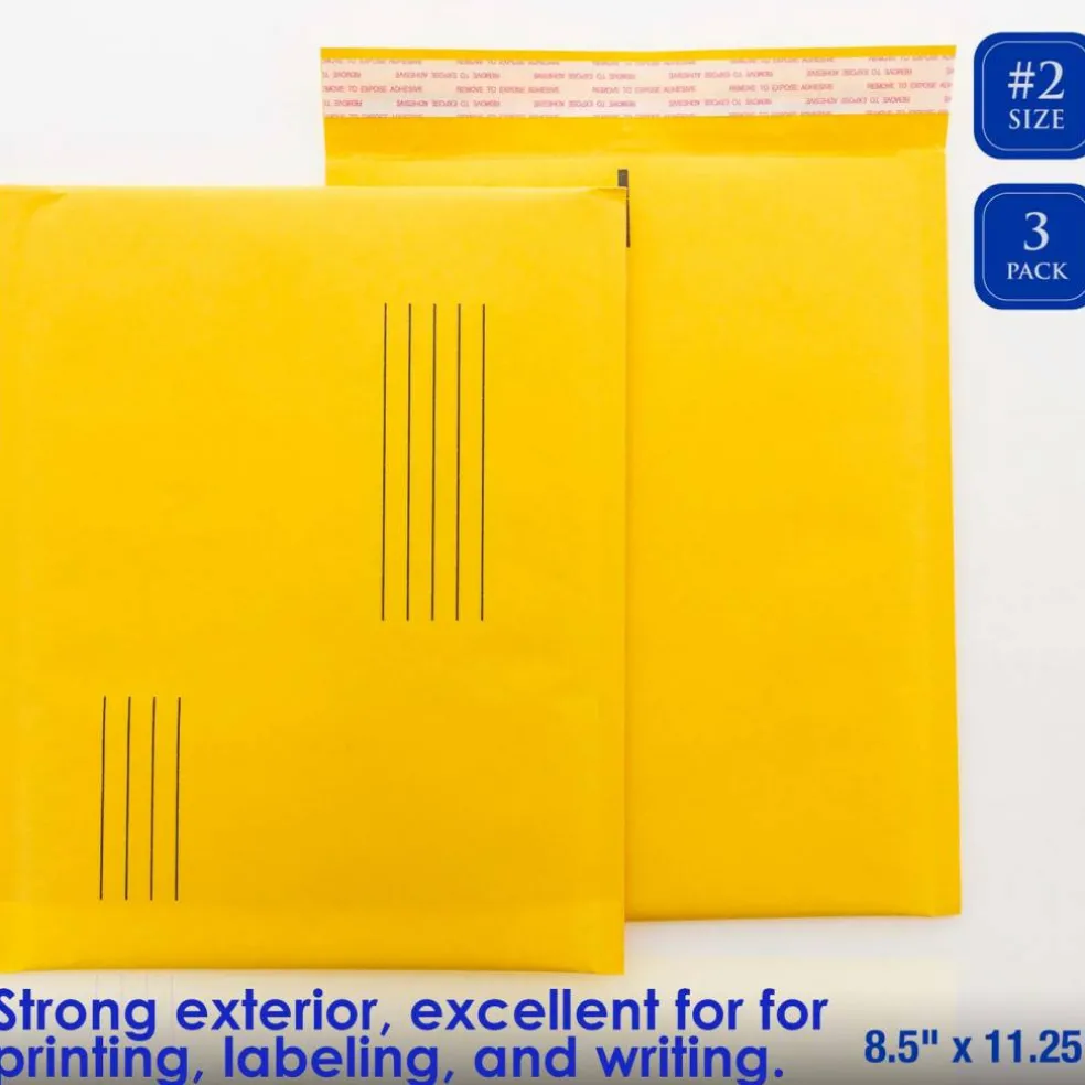 BAZIC #2 Self-Seal Bubble Mailers, 8.5" x 11.25", 3-Pack