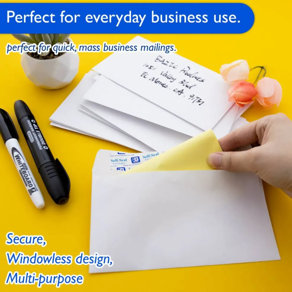BAZIC #6 3/4 Self-Seal White Envelope (100/Pack)