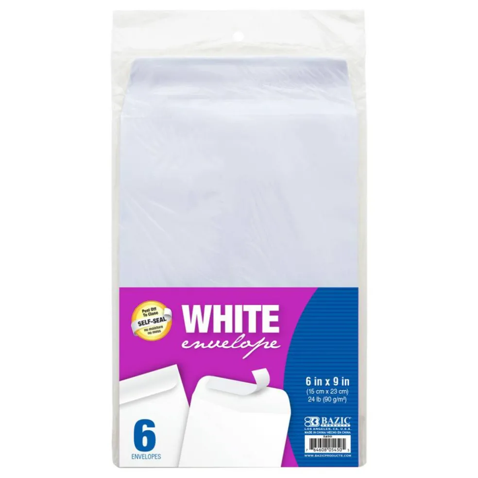 BAZIC Self-Seal White Envelope 6" x 9" (6/Pack)