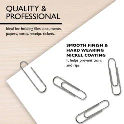 BAZIC Silver Paper Clips, No.1 Regular 33 mm, 200 Count, Smooth Steel Clips
