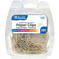 BAZIC Silver Paper Clips, No.1 Regular 33 mm, 200 Count, Smooth Steel Clips