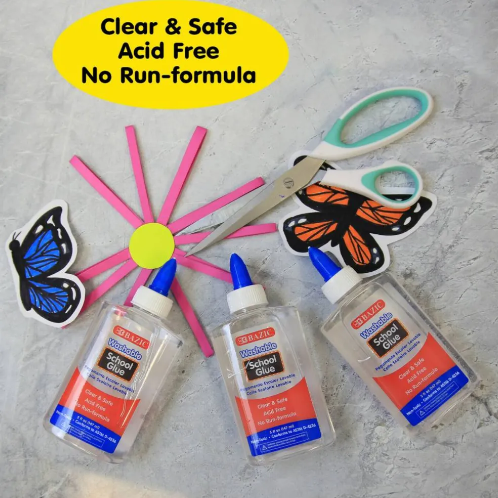 BAZIC Washable Clear School Glue, 5 fl oz, for School Crafts Slime
