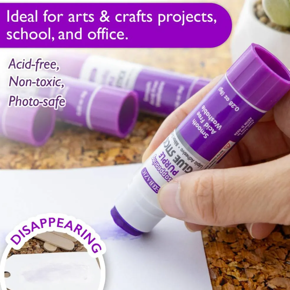 BAZIC Washable Disappearing Purple Glue Sticks, 0.28 oz