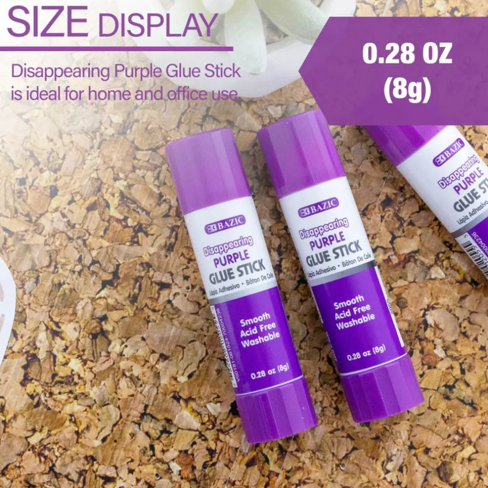 BAZIC Washable Disappearing Purple Glue Sticks, 0.28 oz