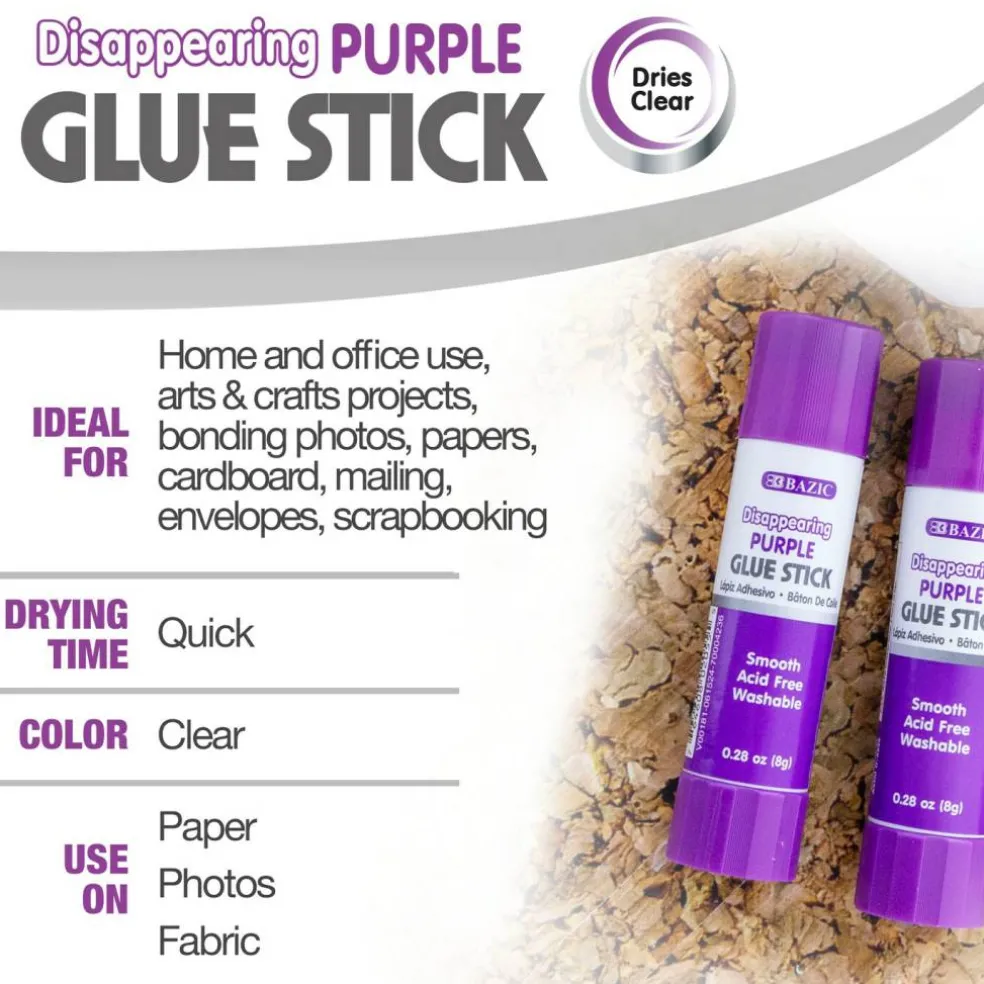 BAZIC Washable Disappearing Purple Glue Sticks, 0.28 oz