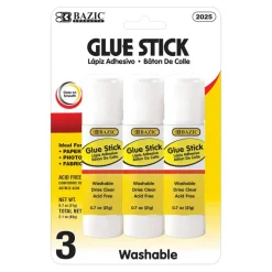 BAZIC Washable Glue Sticks, 0.7 oz, 3 Count, for School Crafts Paper