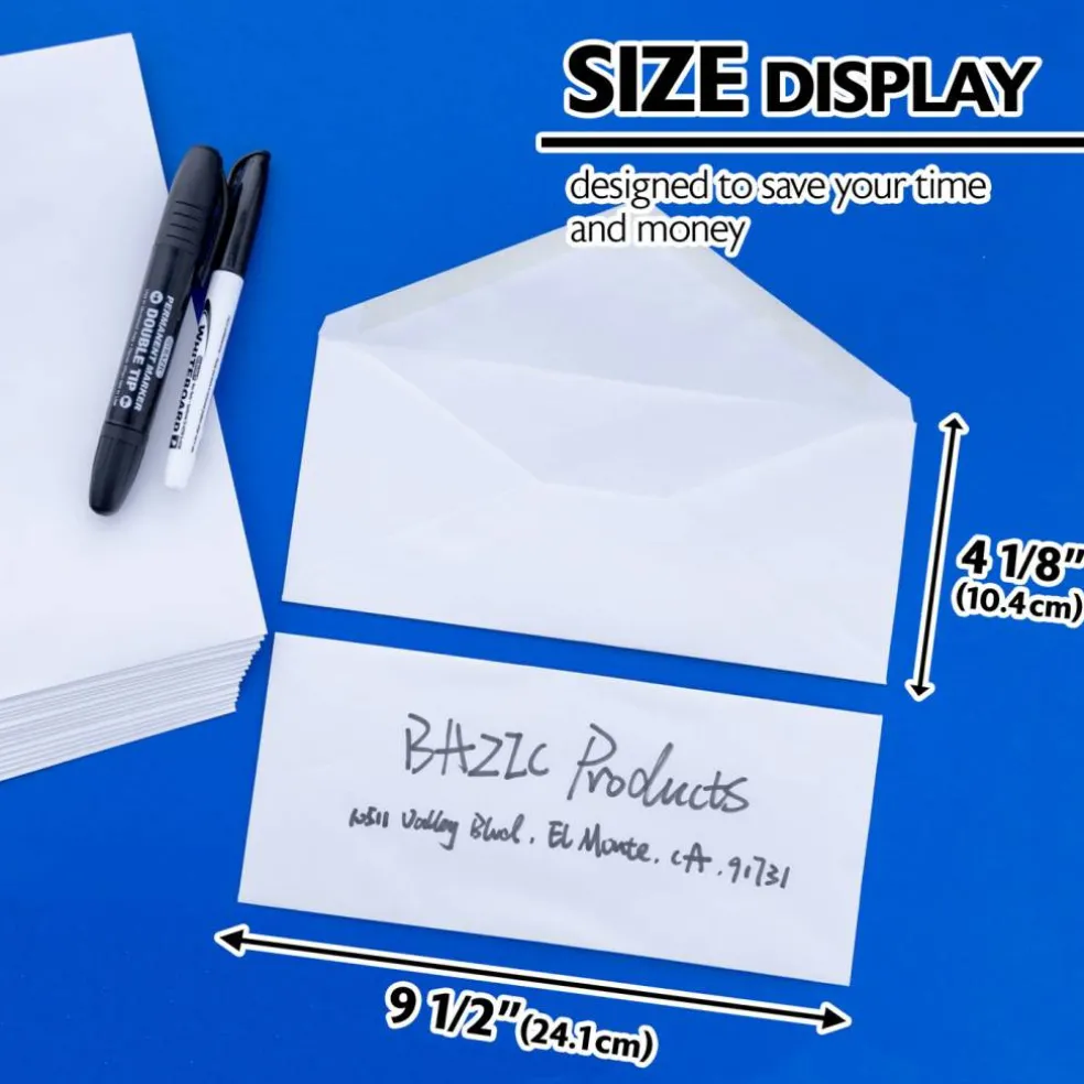 BAZIC #10 White Envelopes, Gummed, 50 Count, Plain-Face Paper