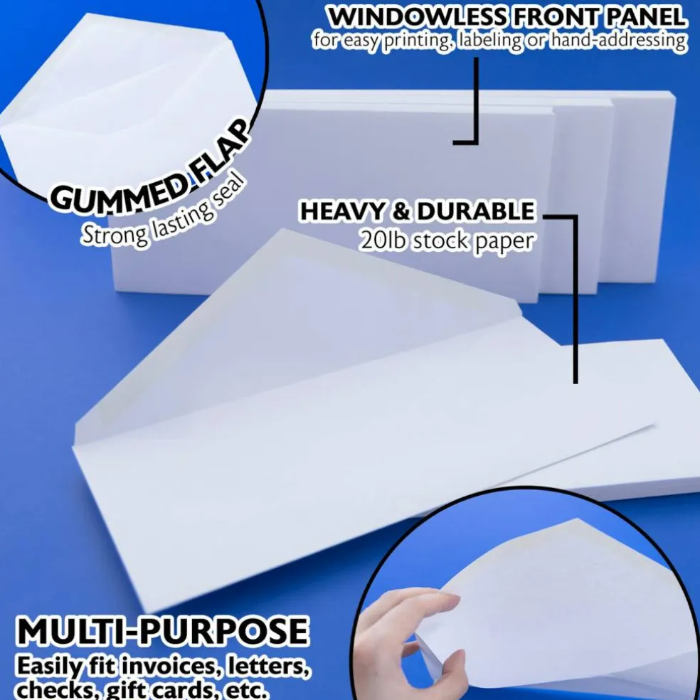 BAZIC #10 White Envelopes, Gummed, 50 Count, Plain-Face Paper