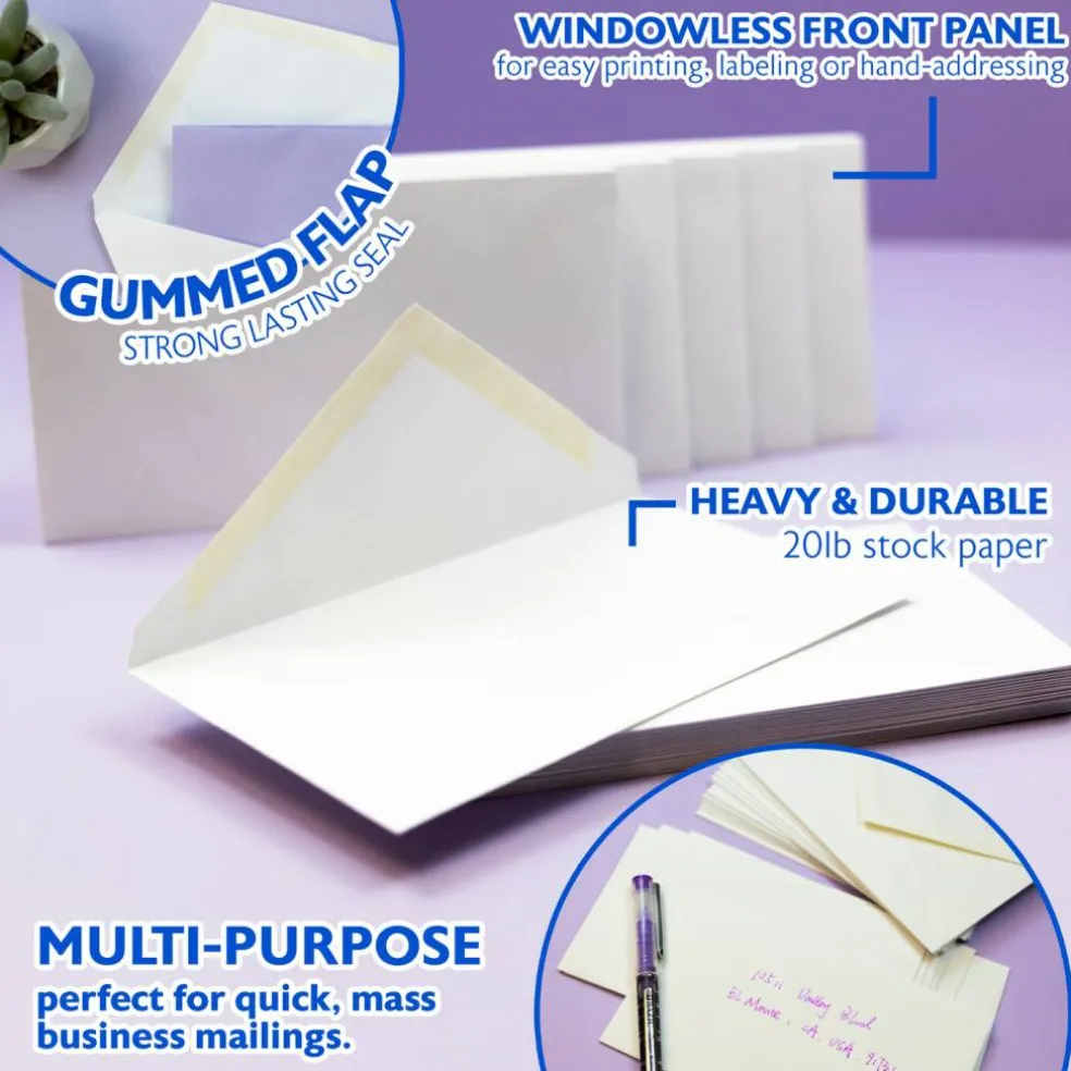 BAZIC #6 3/4 White Envelopes, Gummed, 100 Count, Plain-Face Paper
