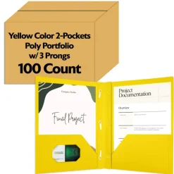 BAZIC Yellow Poly 2-Pocket Folder with 3-Prong Fasteners