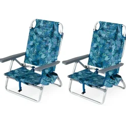 Beach Chairs Set of 2, Portable Folding Backpack Recliners with 5 Position Adjustable Backrest, Padded Headrest, Cup Holder and Cooler Bag