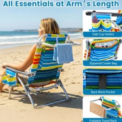 Beach Chairs Set of 2, Portable Folding Backpack Recliners with 5 Position Adjustable Backrest, Padded Headrest, Cup Holder and Cooler Bag
